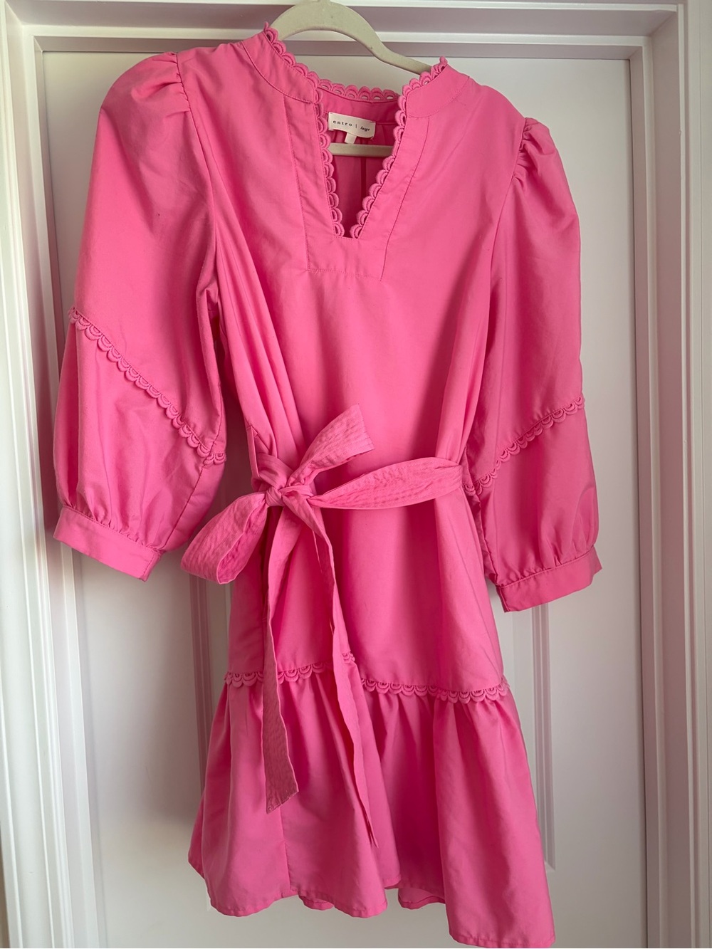 entro Hot Pink Scalloped-Trim Tie-Waist Dress